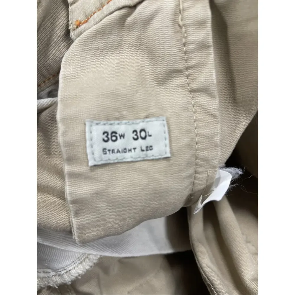 J Crew Pants Men 36 x 30 Beige 100% Cotton Straight Leg 5 Pocket‎
